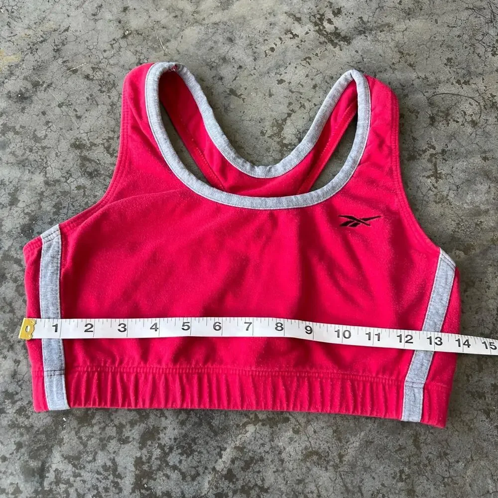 Reebok Vintage 90s Red Grey Sports Bra Sporty Cotton Made in USA Women's M/L